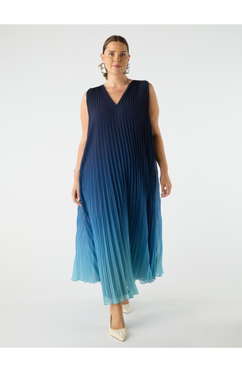 Live Unlimited Ombre Pleated V-Neck Dress, Main, color, Blue