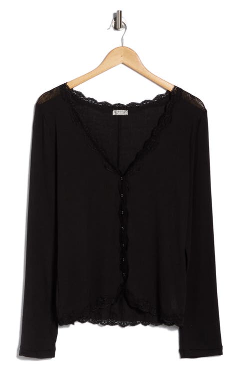 Big Love Lace Trim Knit Button-Up Top