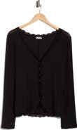 Free People Big Love Lace Trim Knit Button-Up Top