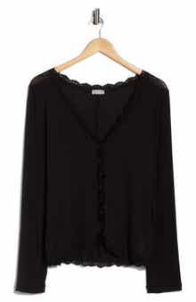 Free People Big Love Lace Trim Knit Button-Up Top