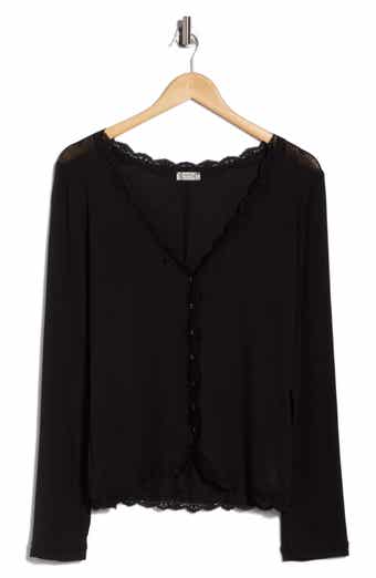 Free People Big Love Lace Trim Knit Button-Up Top