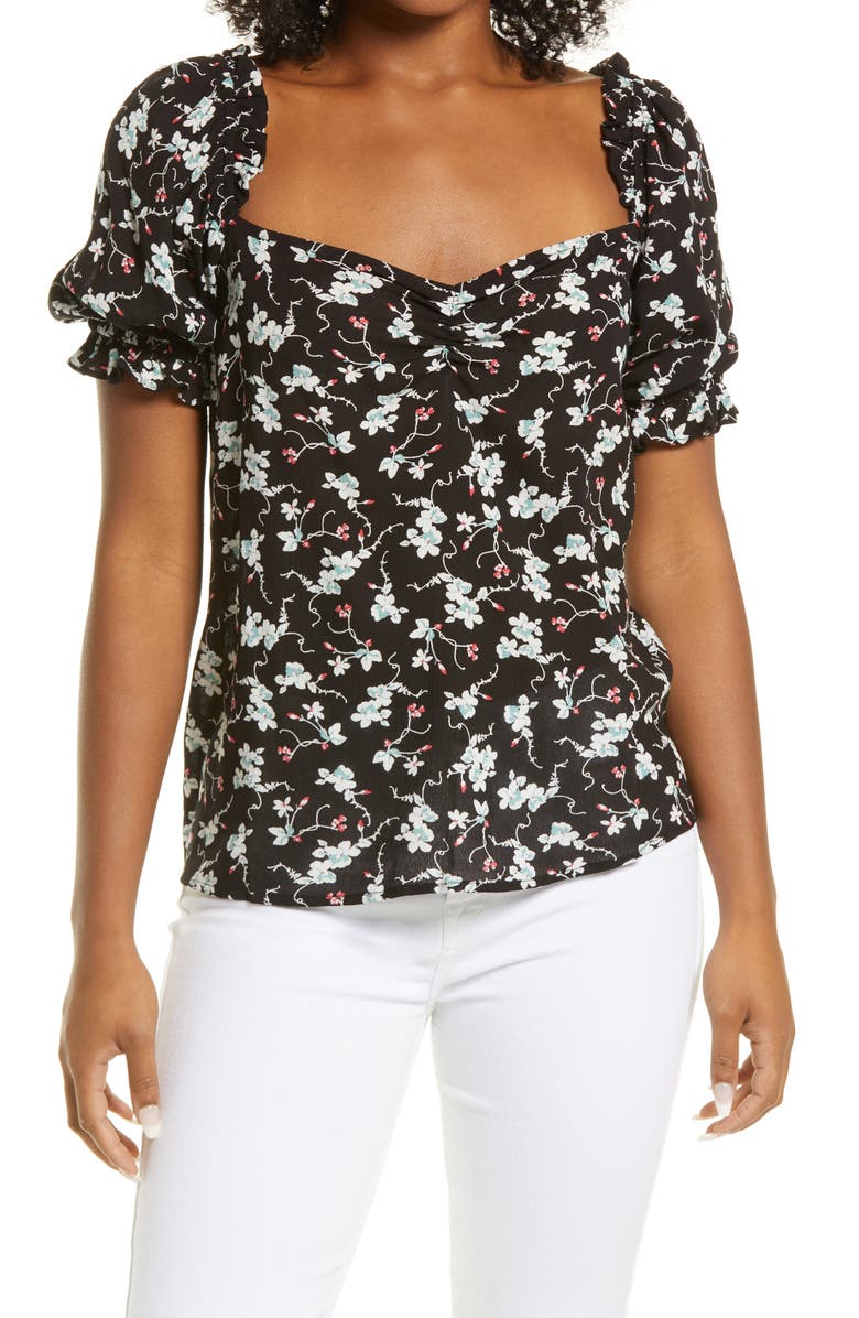 GIBSONLOOK Puff Sleeve Top, Main, color, Black Ditsy