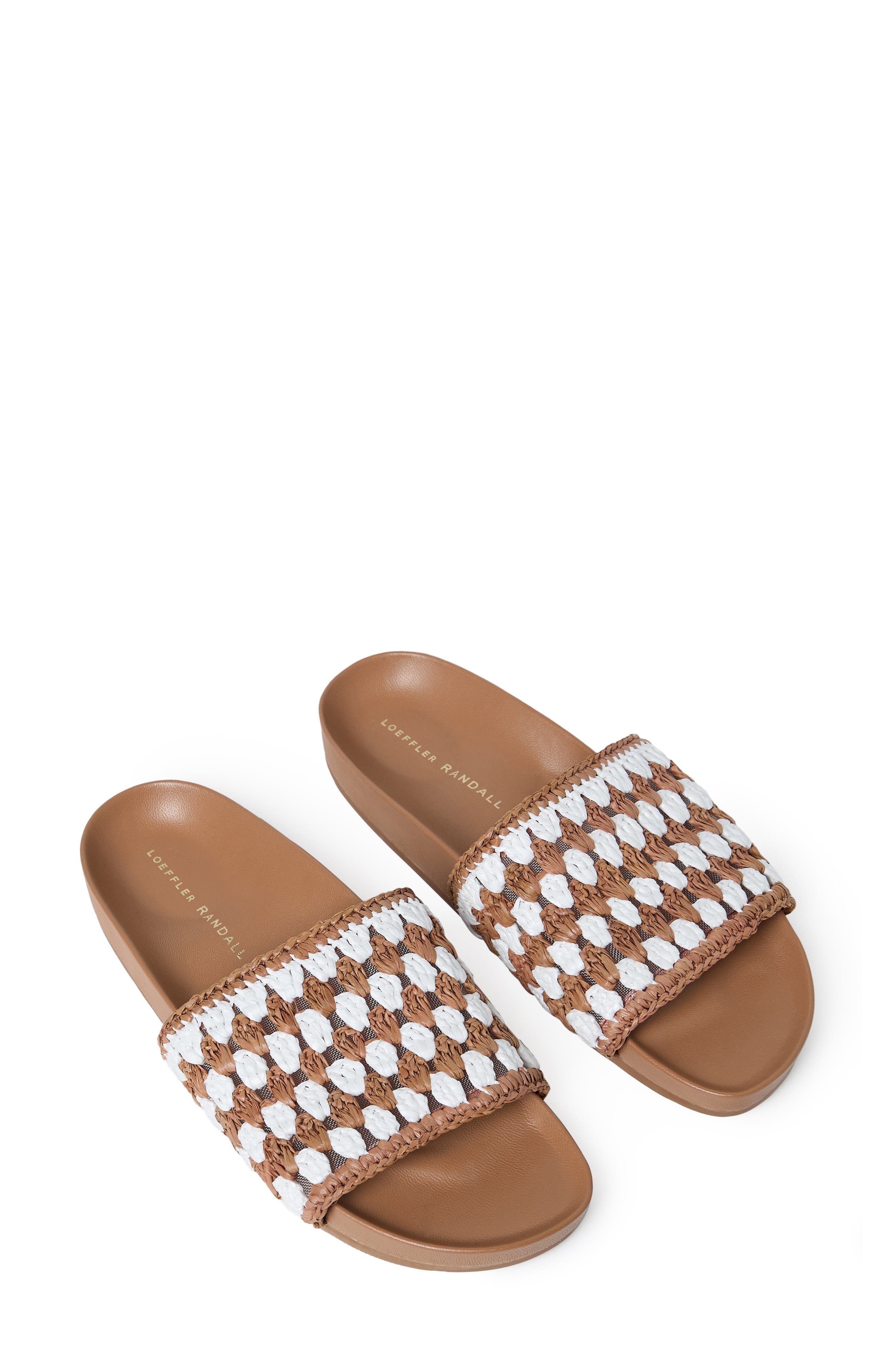 Loeffler Randall Henri Crochet Raffia Slide Sandal, Alternate, color, Cream-Brown Cream