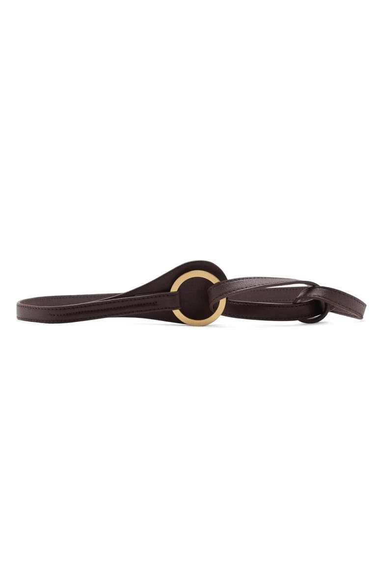 MANGO Slim Faux Leather Belt, Main, color, Chocolate