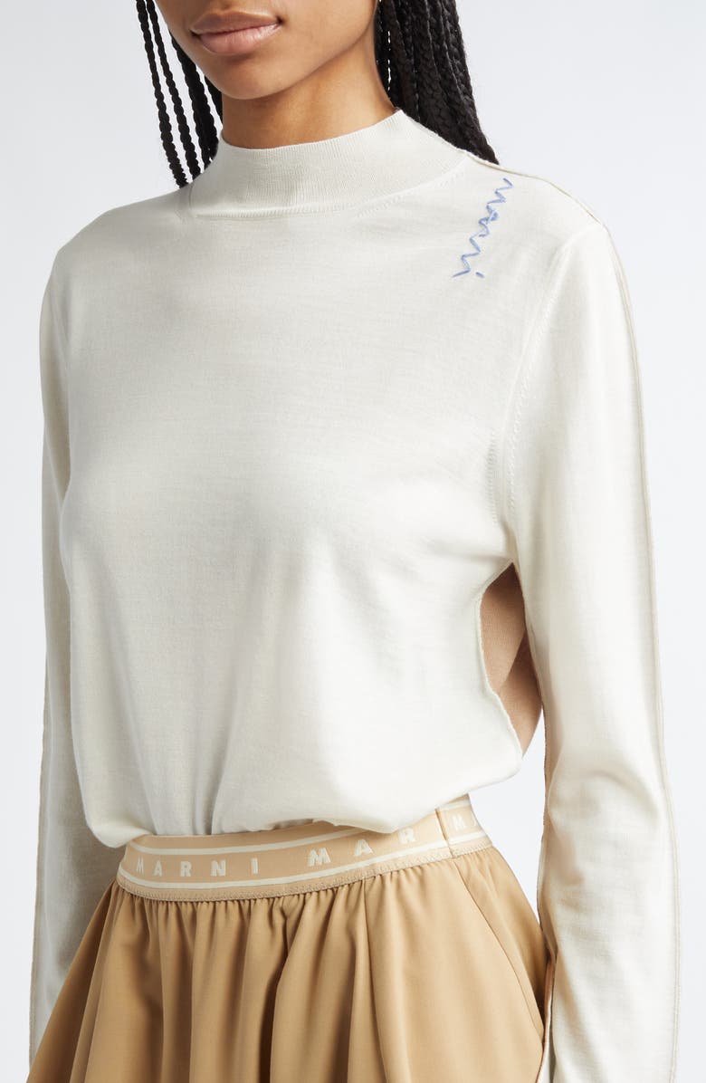 Marni Logo Embroidered Virgin Wool Sweater, Alternate, color, 