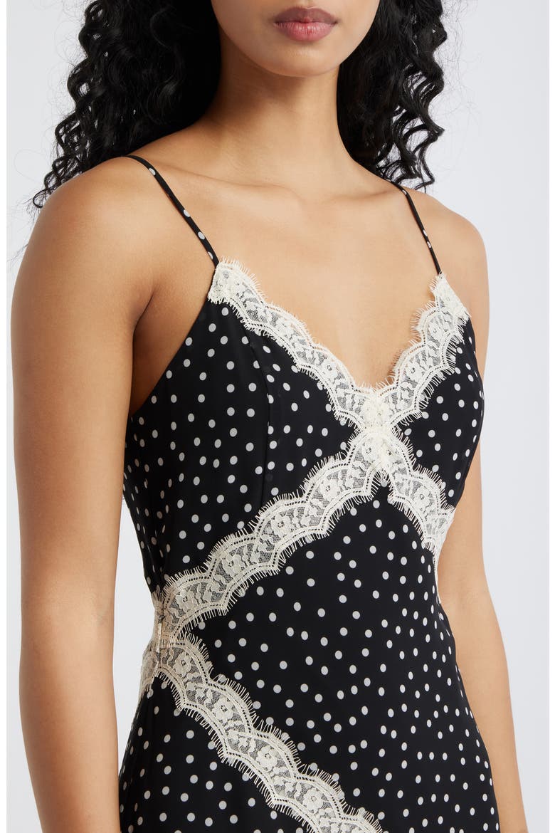 Mina Polka Dot & Lace Slipdress, Alternate, color, BLACK WHITE