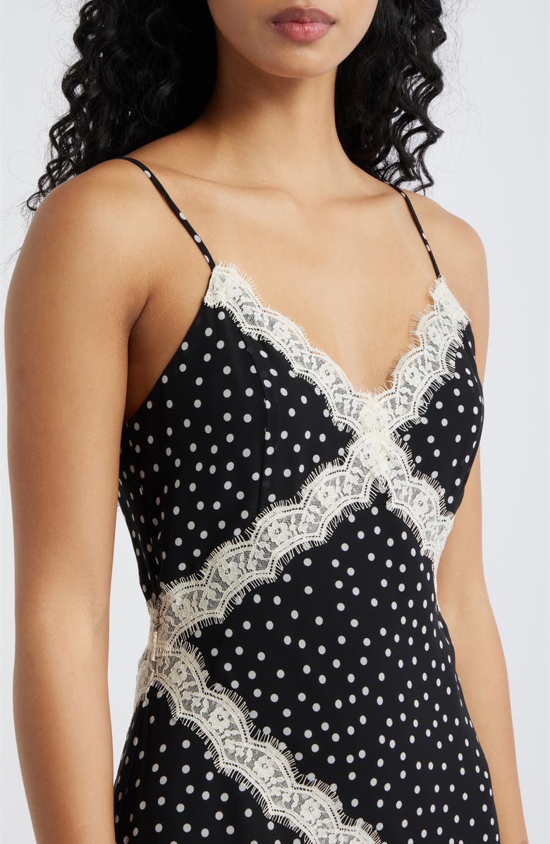 Lucy Paris Mina Polka Dot & Lace Slipdress, Alternate, color, Black White