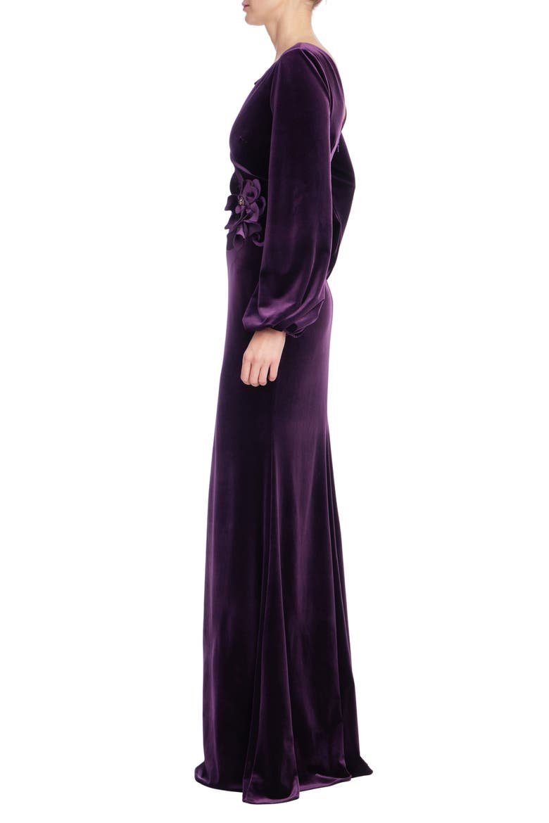 Floral Appliquéd Stretch Velvet Gown, Alternate, color, AMETHYST
