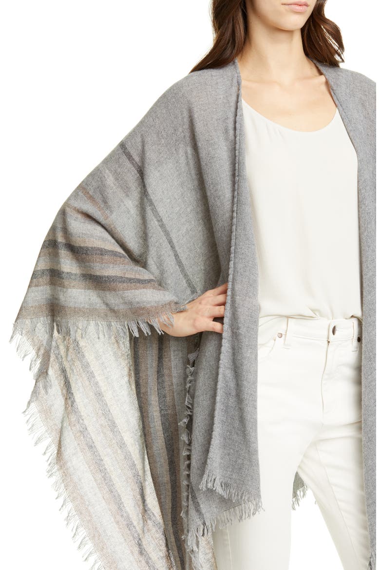 Stripe Wool Blend Poncho Wrap, Alternate, color, ASH