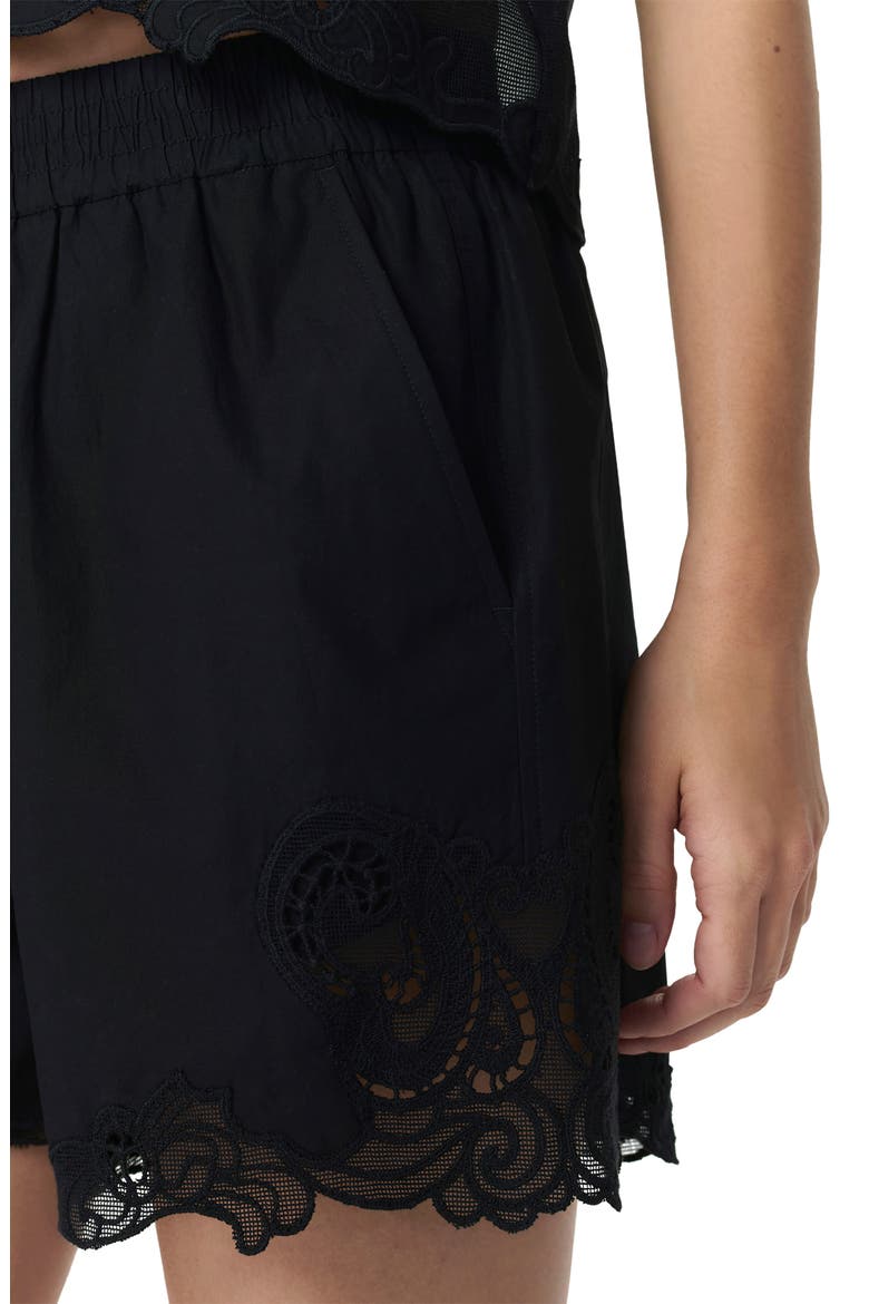 Emma High Waist Lace Trim Cotton Shorts, Alternate, color, BLACK