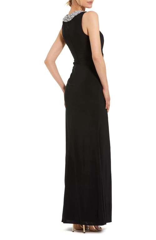 Mac Duggal Jersey Sleeveless Beaded Neck Gown With Twist In Black