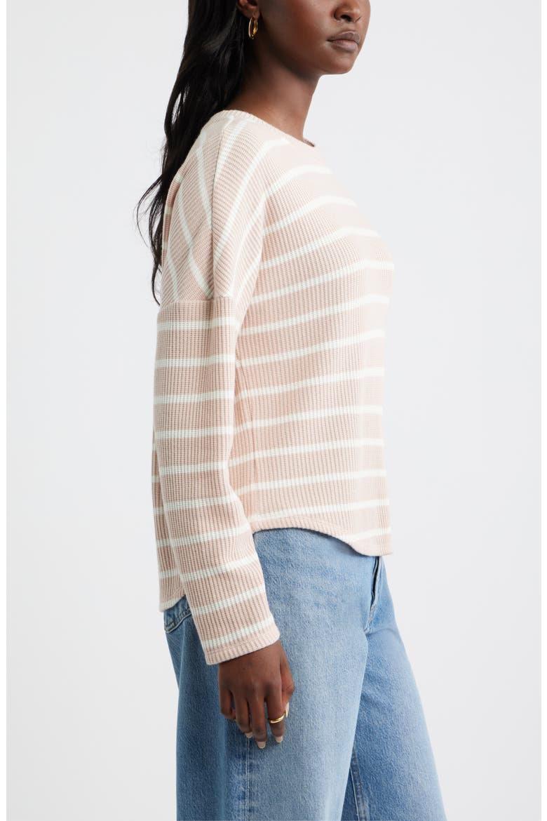Long Sleeve Waffle Knit T-Shirt, Alternate, color, PINK- IVORY STACY STRIPE