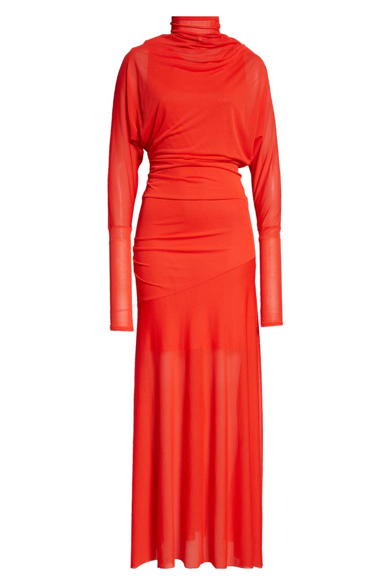 Paula Sheer Long Sleeve Maxi Dress, Alternate, color, RED