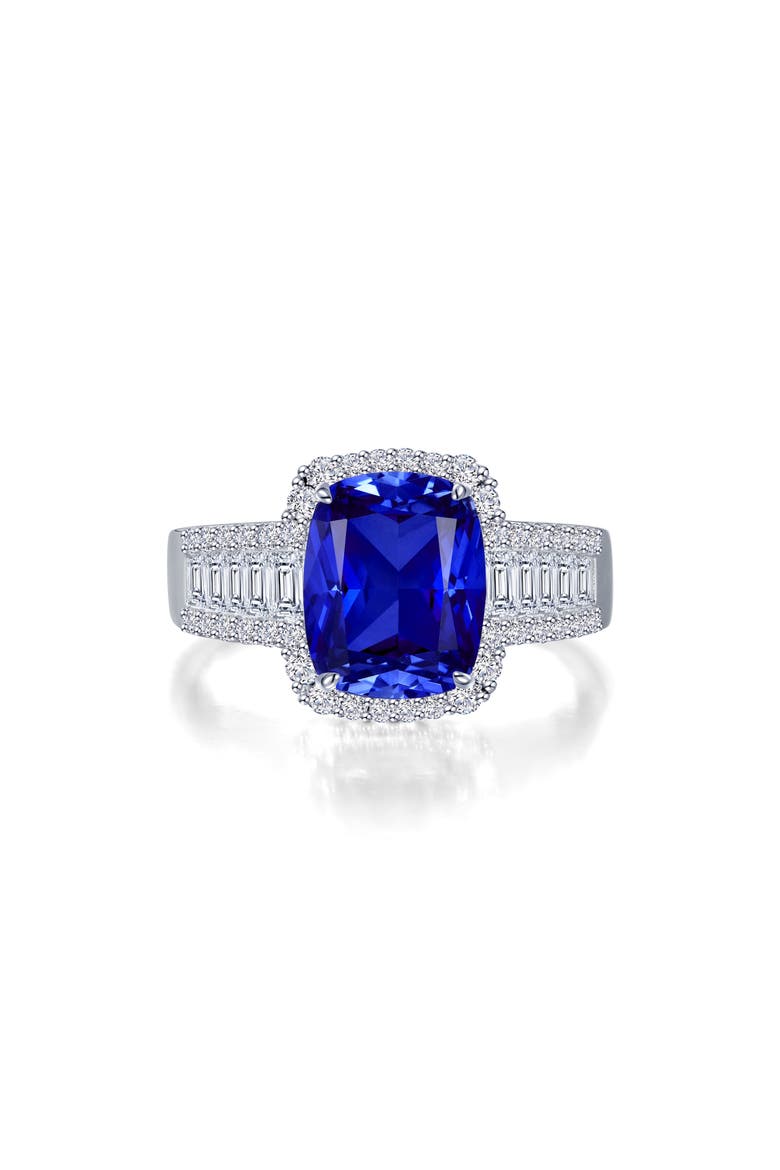 Fancy Lab Created Sapphire & Simulated Diamond Halo Ring, Main, color, BLUE