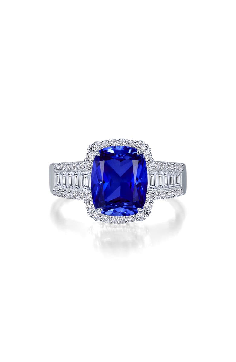 Lafonn Fancy Lab Created Sapphire & Simulated Diamond Halo Ring, Main, color, Blue