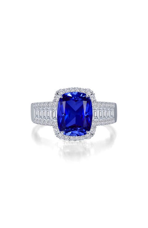 Fancy Lab Created Sapphire & Simulated Diamond Halo Ring