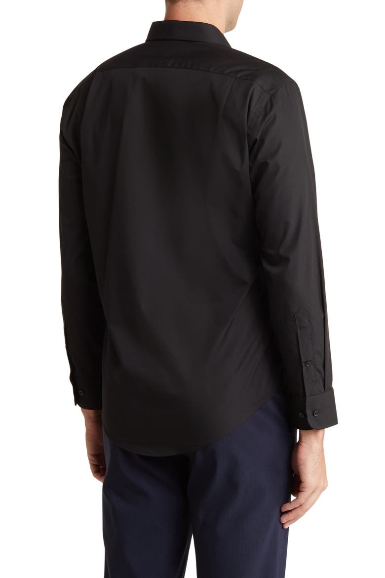 Trim Fit Button-Down Dress Shirt, Alternate, color, BLACK