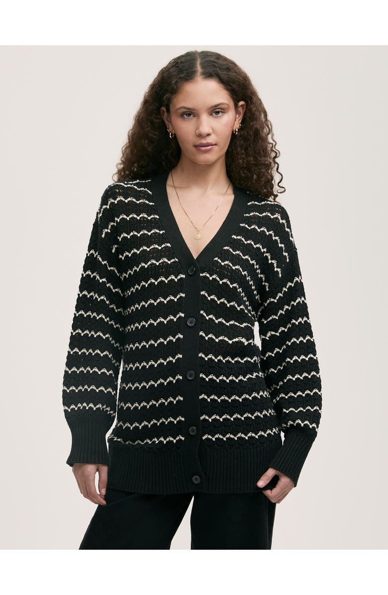 Finery London Alena V-Neck Crochet Cardigan, Main, color, Black