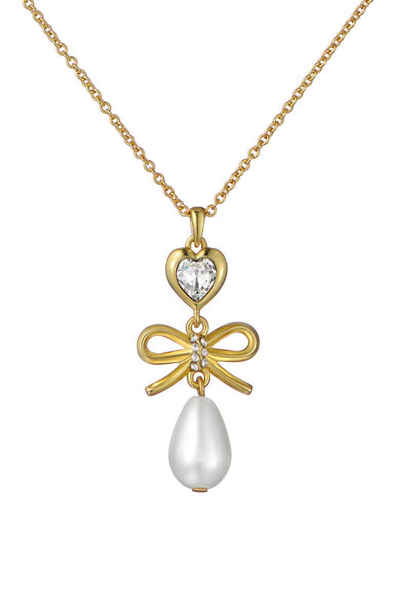 Imogen Icon Charm Heart Bow Faux Pearl Drop Pendant Necklace, Main, color, METALLIC GOLD
