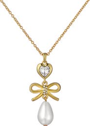 Ted Baker Imogen Icon Charm Heart Bow Faux Pearl Drop Pendant Necklace