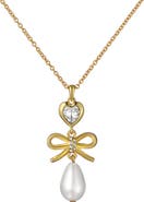 Ted Baker Imogen Icon Charm Heart Bow Faux Pearl Drop Pendant Necklace