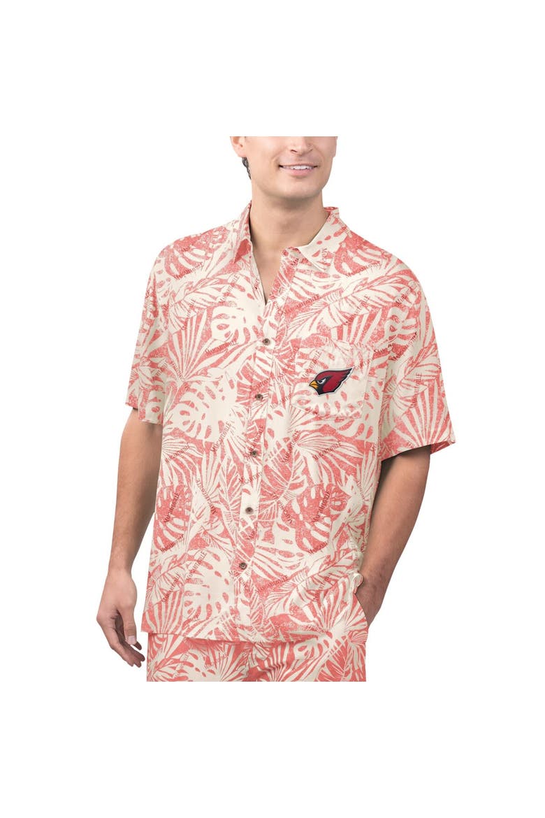 Men's Margaritaville Tan Arizona Cardinals Sand Washed Monstera Print Party Button-Up Shirt, Alternate, color, Cream