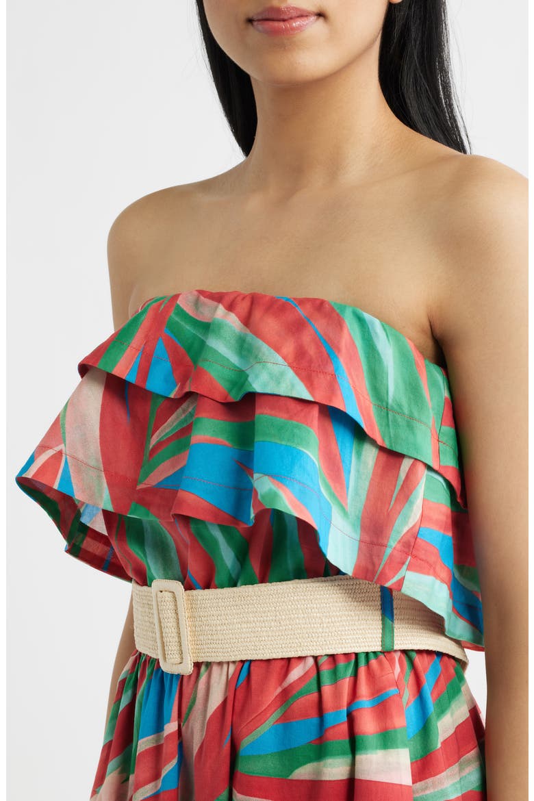 Ruffle Belted Strapless Maxi Dress, Alternate, color, RED PALM
