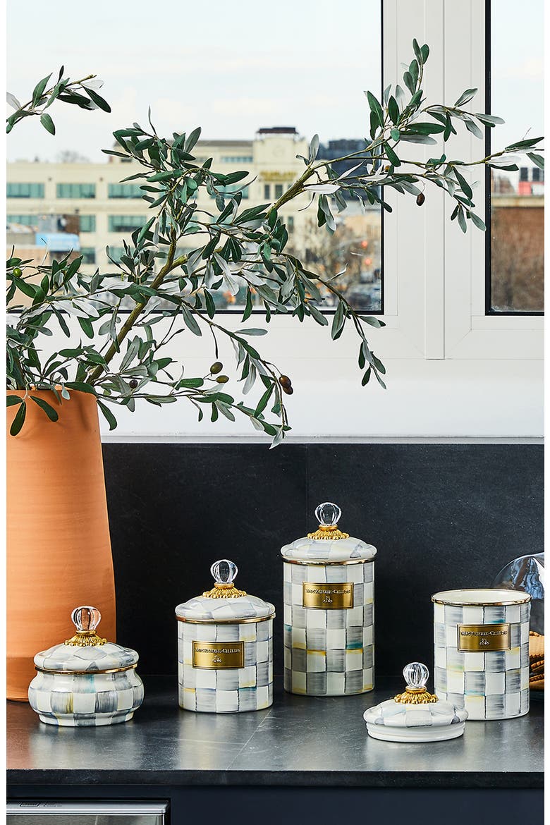 Sterling Check Enamel Squashed Pot, Alternate, color, GREY/ WHITE