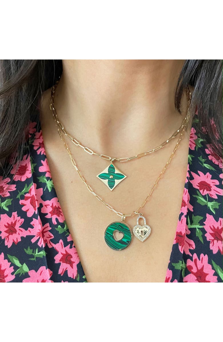 The Lovery Fine Jewelry Malachite Donut Heart Charm, Alternate, color, Malachite