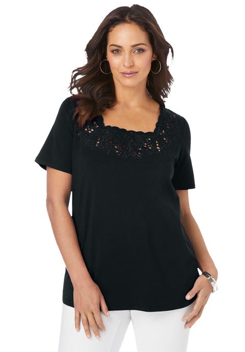 Stretch Cotton Eyelet Cutout Tee (Plus Available)
