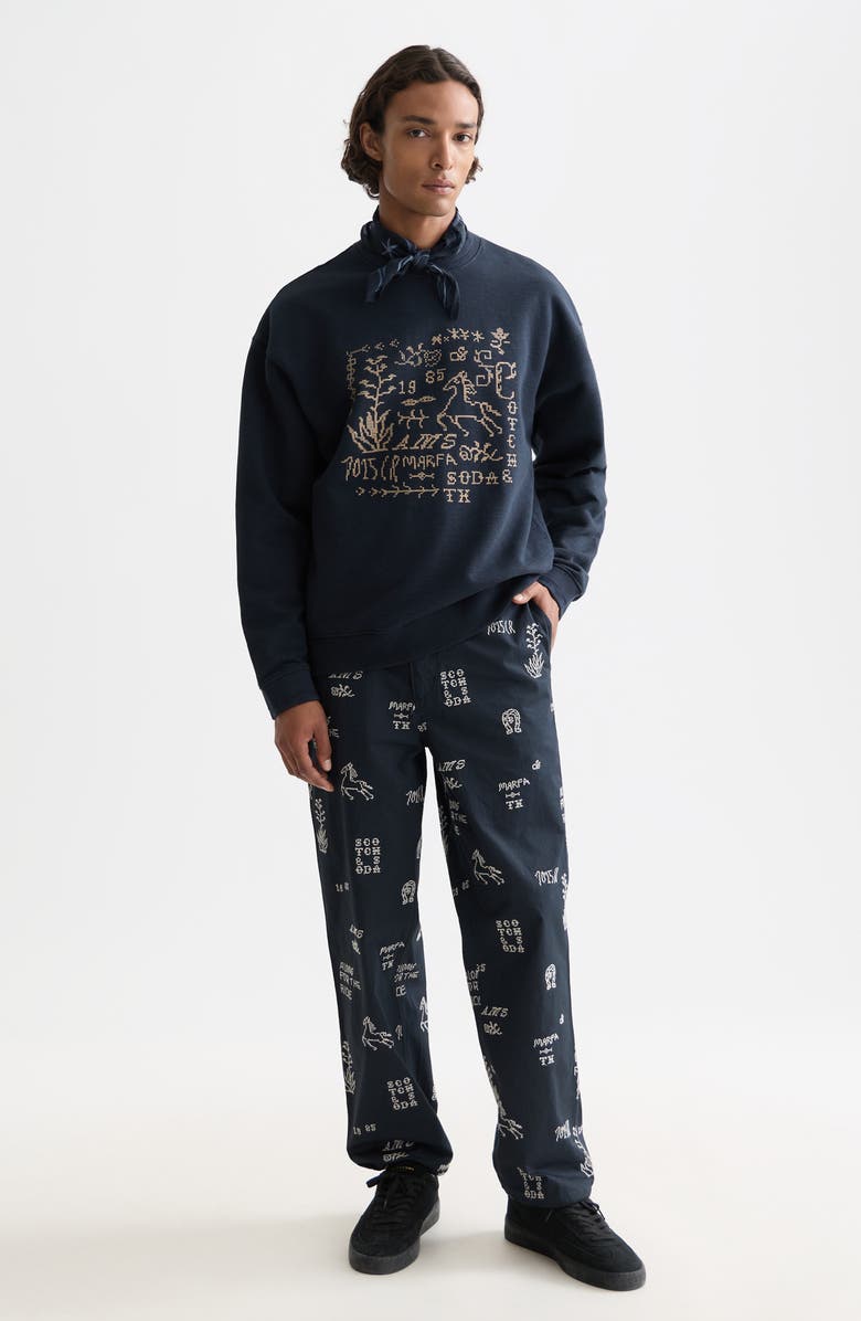 Scotch & Soda Cross-Stitched Artwork Cotton Sweatshirt, Alternate, color, Carbon