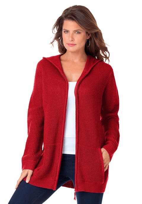 Plus Size Waffle Knit Zip-Front Relaxed Hoodie (Plus)