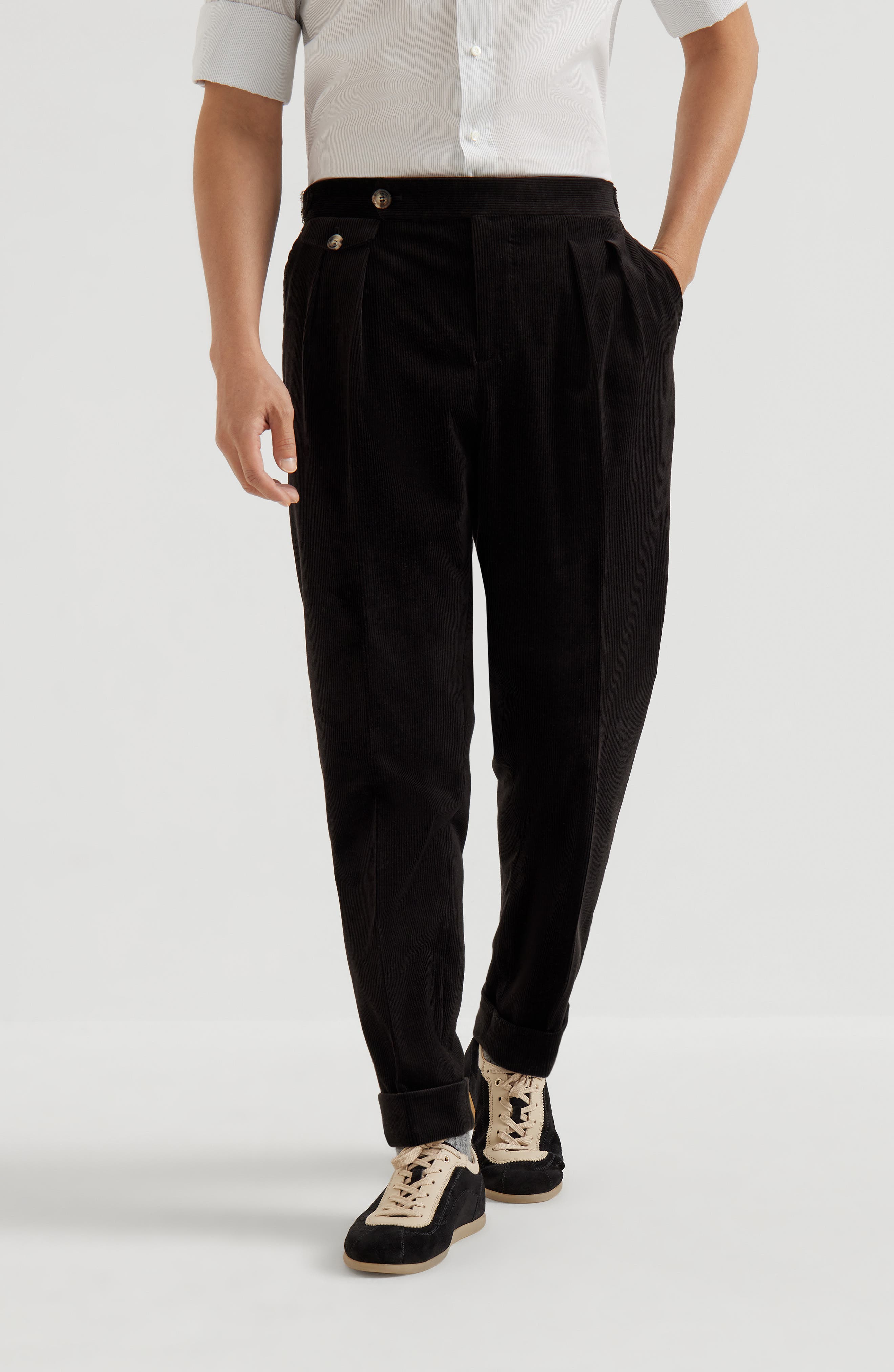 Trousers with double pleats and tabs - image 2