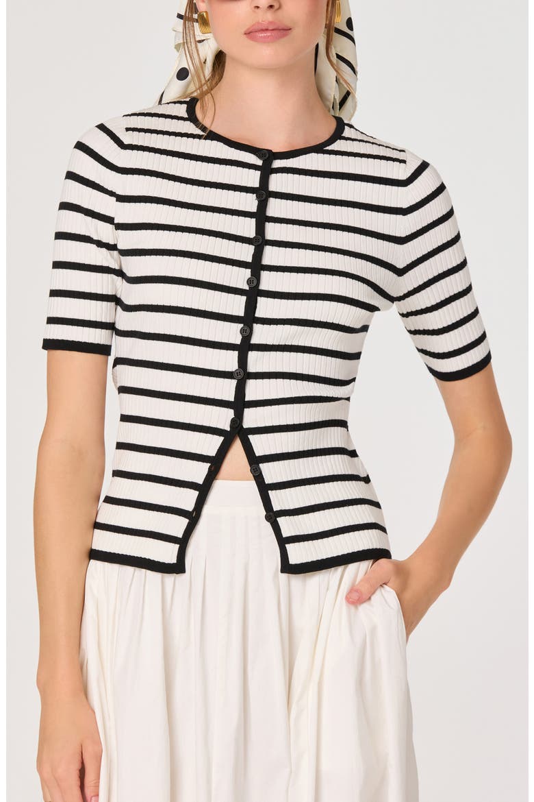 Henrie Stripe Button-Up Sweater, Main, color, BLACK WHITE