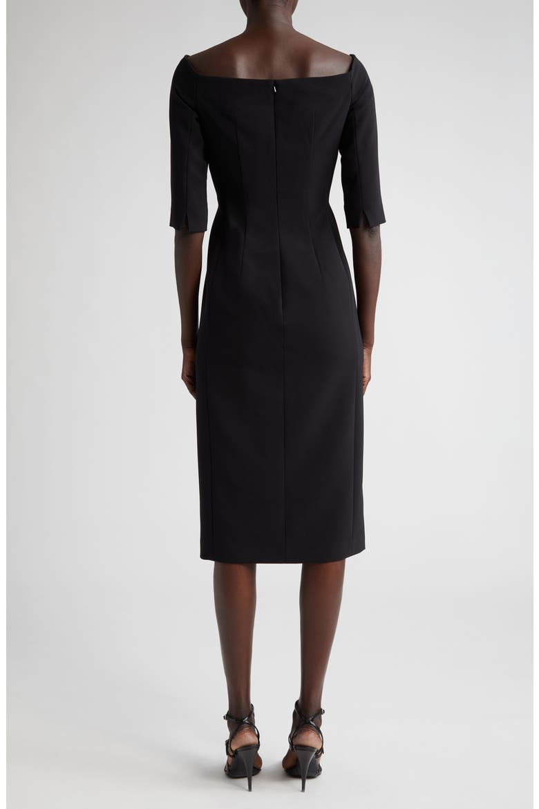 Off the Shoulder Crepe Sheath Dress, Alternate, color, BLACK