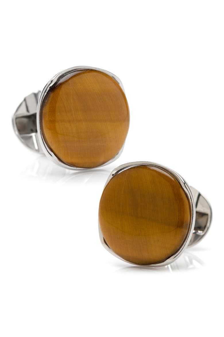 Tiger's Eye Cuff Links, Main, color, BROWN