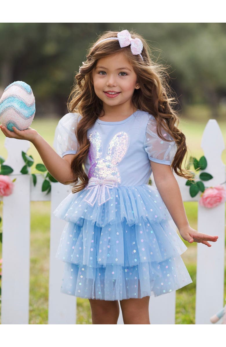 Mia Belle Girls Girls Sequin Bunny Tulle Ruffle Dress, Alternate, color, Blue