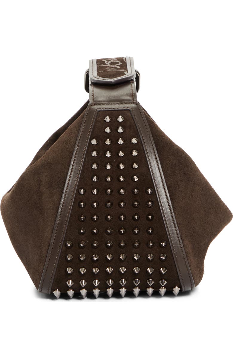 Christian Louboutin Funky Crosta Spikes Suede Dopp Kit, Alternate, color, Cafe/ Gun Metal