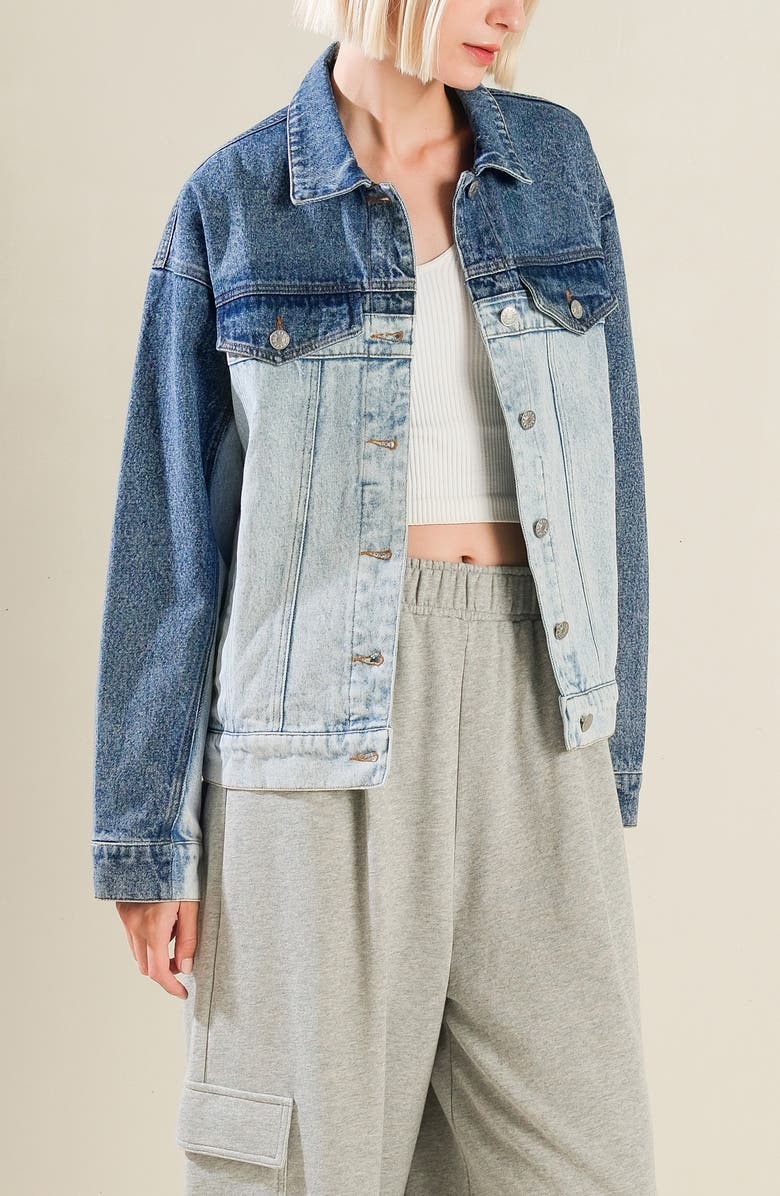 FREEMARKET Two-Tone Longline Denim Jacket, Alternate, color, Indigo
