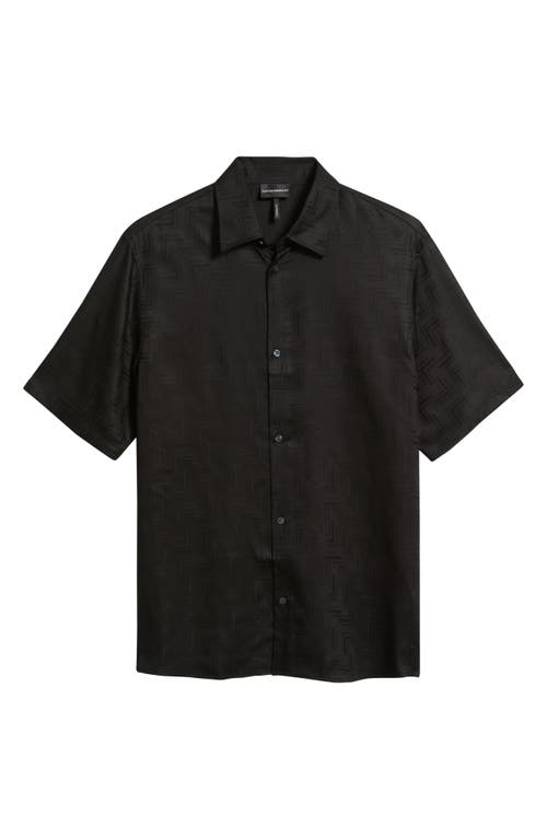 Emporio Armani Asv Short-sleeved Shirt In Jacquard Lyocell In Black
