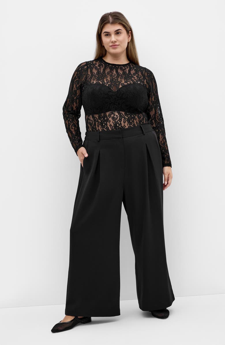 City Chic Jordan Pleat Wide Leg Pants, Alternate, color, Black