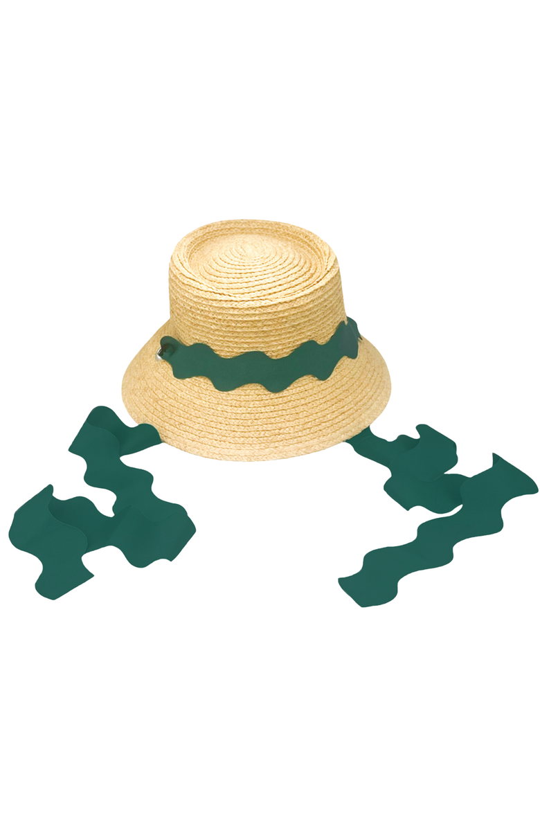 Bits & Bows Straw Scalloped Ribbon Harbor Hat, Main, color, Green
