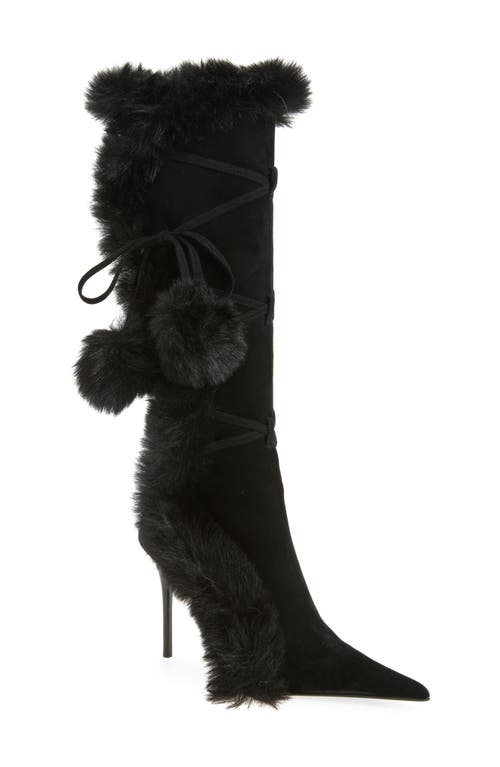Jeffrey Campbell Chilly Faux Fur Trim Pointed Toe Boot In Black