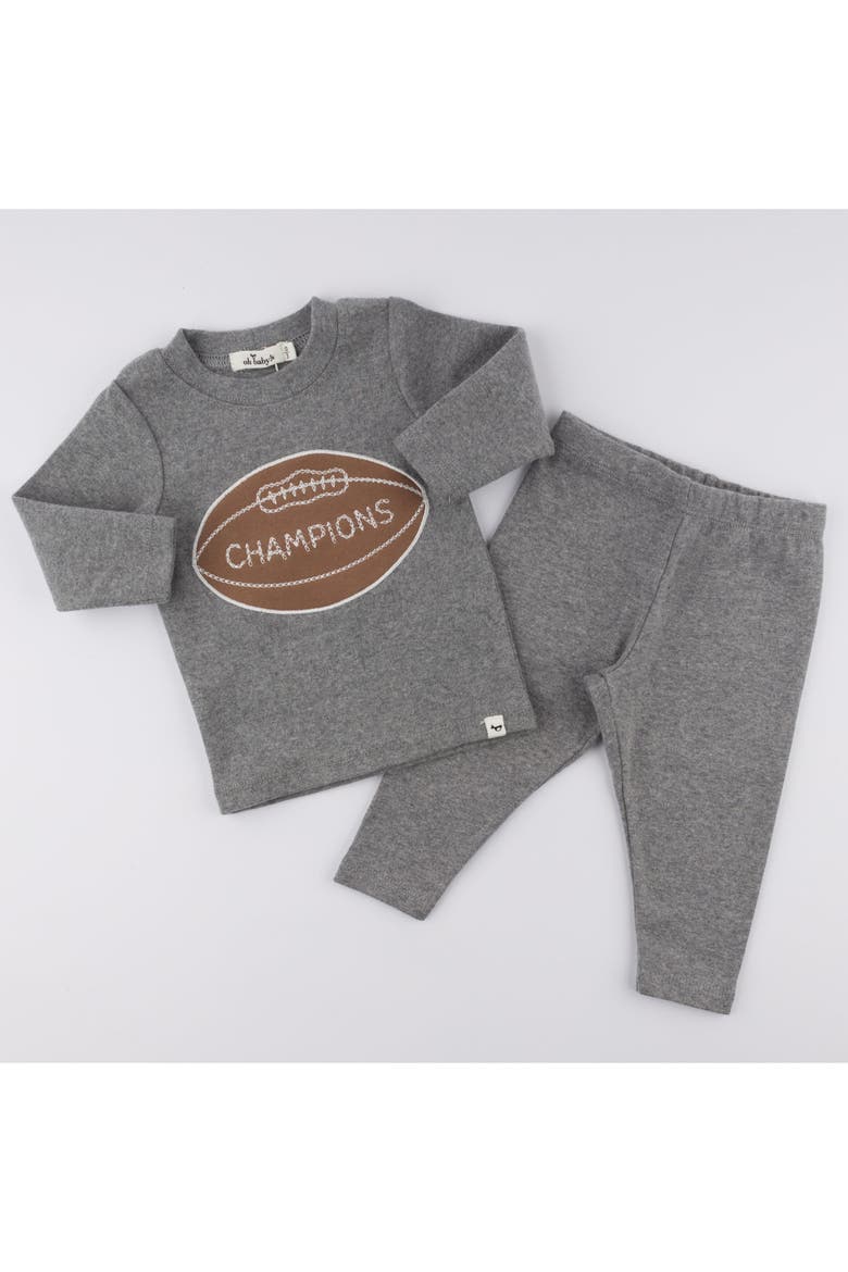 Football Patch Long Sleeve Two Piece Set, Alternate, color, Coal