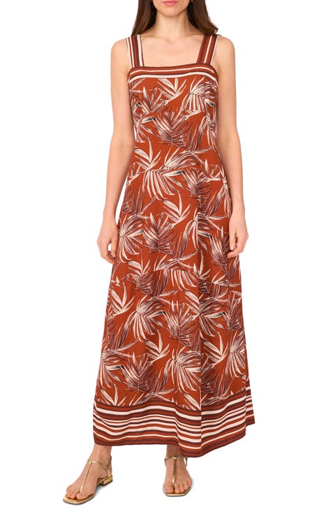 Palm Print Tiered Maxi Dress