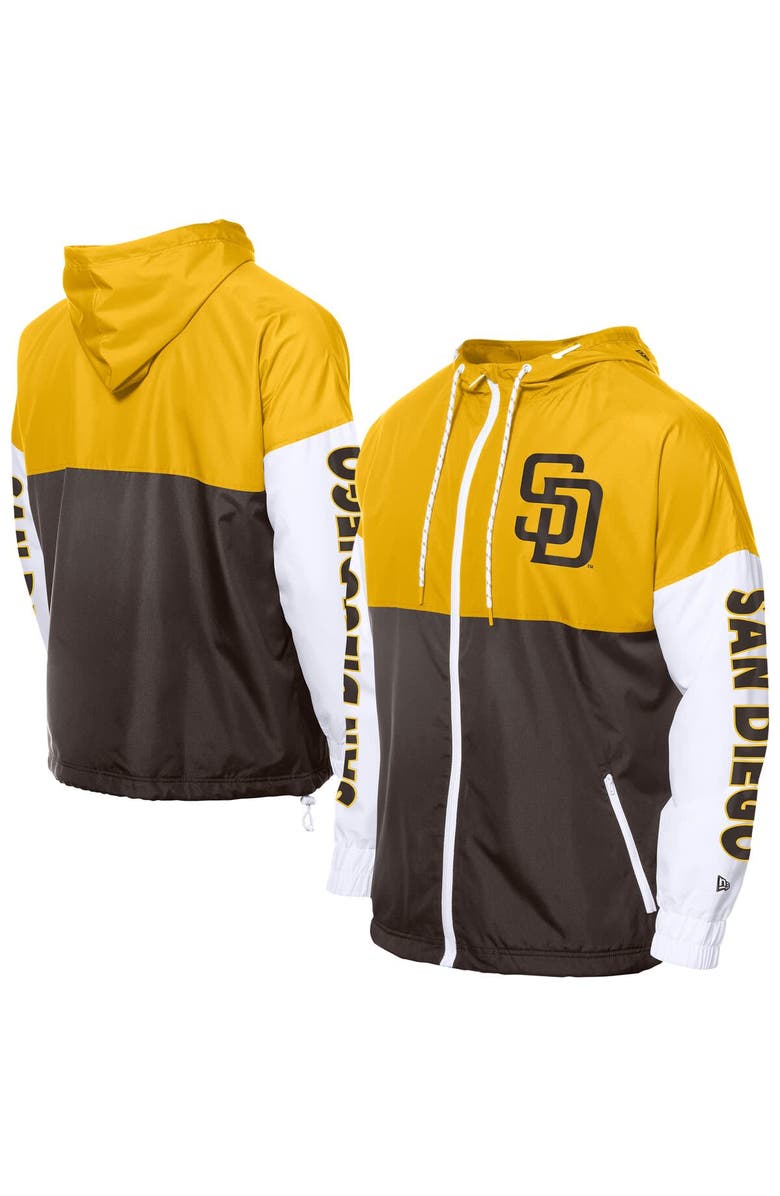 New Era Men's New Era Brown/Gold San Diego Padres Color Block Full-Zip Hoodie Windbreaker, Main, color, Brown