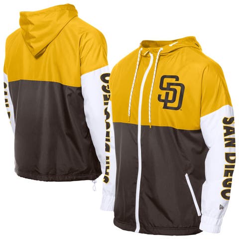 Men's New Era  Brown/Gold San Diego Padres Color Block Full-Zip Hoodie Windbreaker
