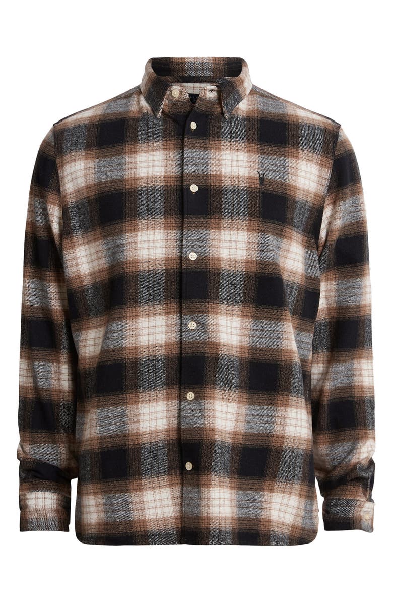 AllSaints Mercy Plaid Cotton Flannel Button-Up Shirt, Alternate, color, Rusty Orange/Black/White