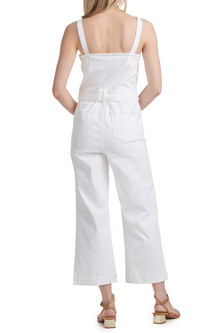 Tie Front Sleeveless Crop Wide Leg Denim Jumpsuit, Alternate, color, ECRU