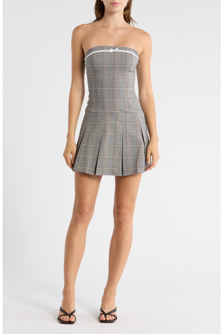 Drop Waist Strapless Minidress, Main, color, GREY/ BLACK GOLD